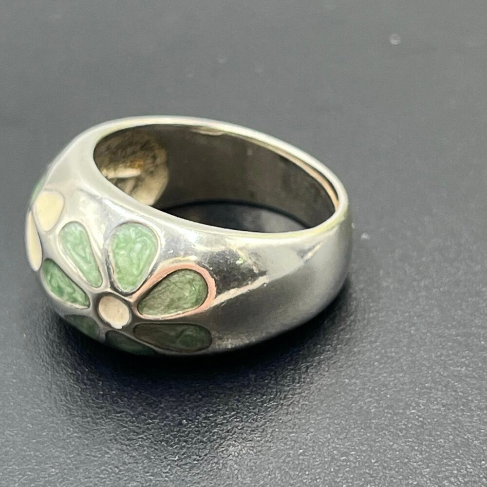 Chateau D'Argent C^A Sterling Green Cream Enamel Petal Flower Dome Ring sz 8.25 - Picture 8 of 10